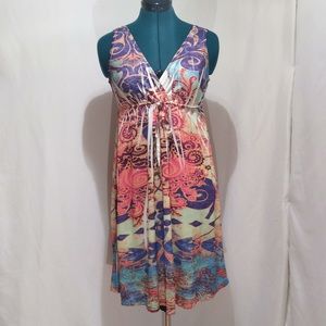Ladies multi colored sleeveless print dress (583)